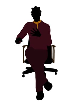 African American casual dressed female sitting on a chair silhouette on a white background