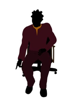 African American casual dressed female sitting on a chair silhouette on a white background