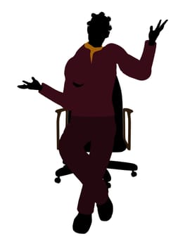 African American casual dressed female sitting on a chair silhouette on a white background