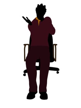 African American casual dressed female sitting on a chair silhouette on a white background