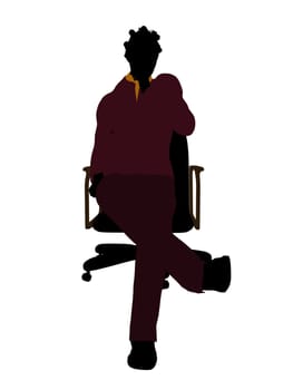African American casual dressed female sitting on a chair silhouette on a white background