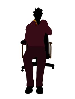 African American casual dressed female sitting on a chair silhouette on a white background