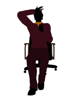 African American casual dressed female sitting on a chair silhouette on a white background