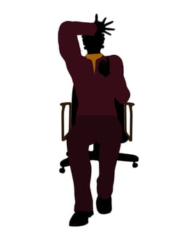 African American casual dressed female sitting on a chair silhouette on a white background
