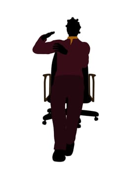 African American casual dressed female sitting on a chair silhouette on a white background