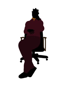 African American casual dressed female sitting on a chair silhouette on a white background