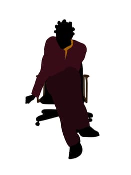 African American casual dressed female sitting on a chair silhouette on a white background