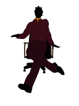 African American casual dressed female sitting on a chair silhouette on a white background