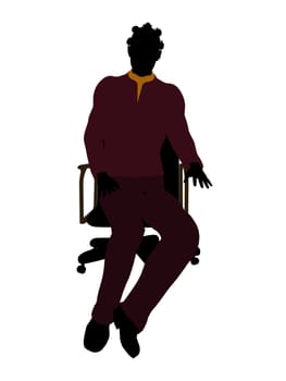 African American casual dressed female sitting on a chair silhouette on a white background