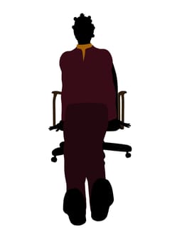 African American casual dressed female sitting on a chair silhouette on a white background