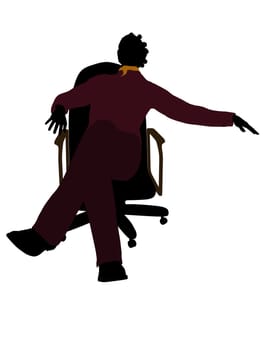 African American casual dressed female sitting on a chair silhouette on a white background