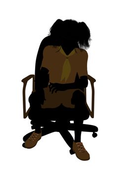 Girl scout sitting on A Chair silhouette dressed in shorts on a white background