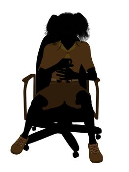 Girl scout sitting on A Chair silhouette dressed in shorts on a white background
