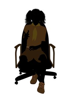 Girl scout sitting on A Chair silhouette dressed in shorts on a white background