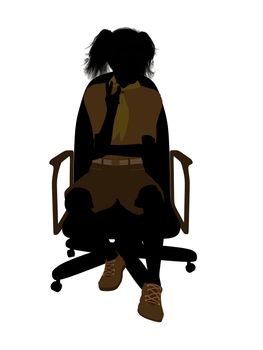 Girl scout sitting on A Chair silhouette dressed in shorts on a white background