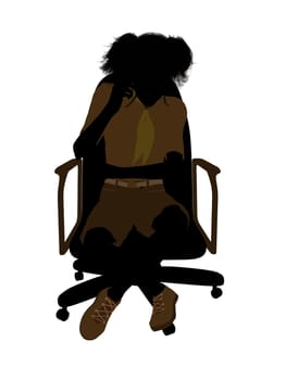 Girl scout sitting on A Chair silhouette dressed in shorts on a white background