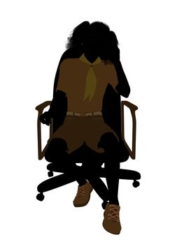 Girl scout sitting on A Chair silhouette dressed in shorts on a white background