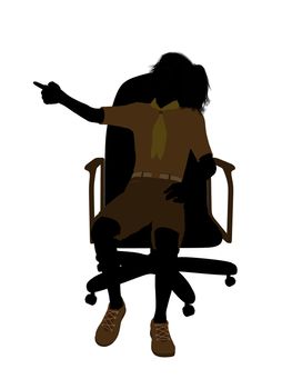 Girl scout sitting on A Chair silhouette dressed in shorts on a white background