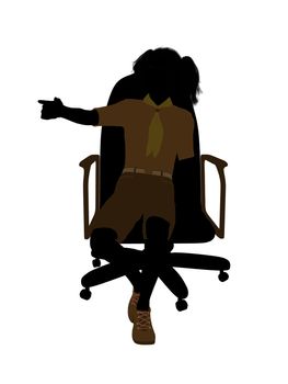 Girl scout sitting on A Chair silhouette dressed in shorts on a white background