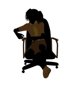 Girl scout sitting on A Chair silhouette dressed in shorts on a white background