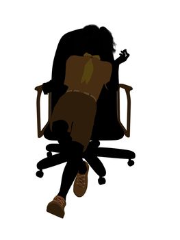 Girl scout sitting on A Chair silhouette dressed in shorts on a white background