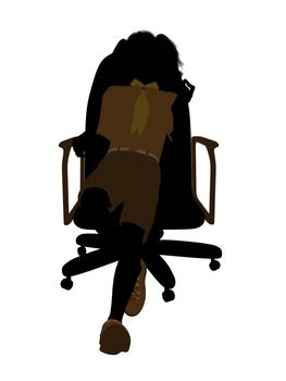 Girl scout sitting on A Chair silhouette dressed in shorts on a white background