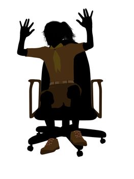 Girl scout sitting on A Chair silhouette dressed in shorts on a white background