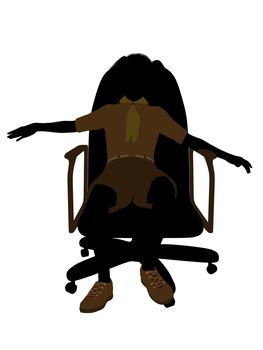Girl scout sitting on A Chair silhouette dressed in shorts on a white background