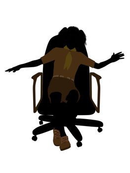 Girl scout sitting on A Chair silhouette dressed in shorts on a white background