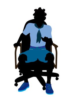African american girl scout sitting in a chair silhouette dressed in shorts on a white background