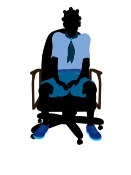 African american girl scout sitting in a chair silhouette dressed in shorts on a white background