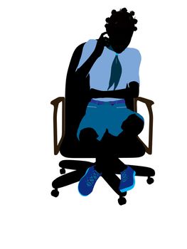 African american girl scout sitting in a chair silhouette dressed in shorts on a white background