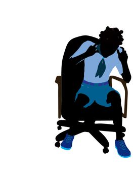 African american girl scout sitting in a chair silhouette dressed in shorts on a white background