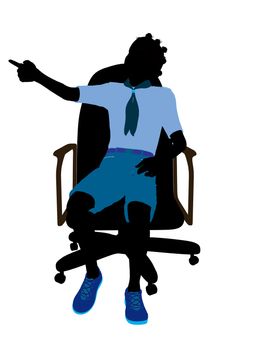 African american girl scout sitting in a chair silhouette dressed in shorts on a white background