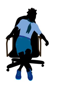 African american girl scout sitting in a chair silhouette dressed in shorts on a white background