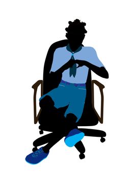 African american girl scout sitting in a chair silhouette dressed in shorts on a white background