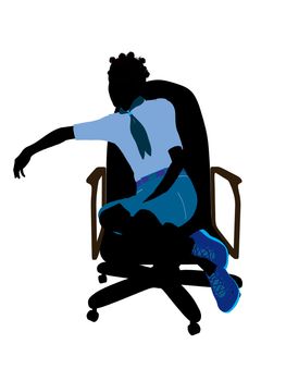 African american girl scout sitting in a chair silhouette dressed in shorts on a white background