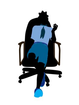 African american girl scout sitting in a chair silhouette dressed in shorts on a white background
