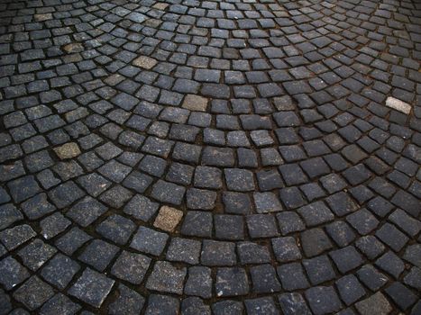 Old stone pavement background in Prague Czech