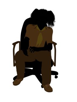 Girl scout sitting in a chair silhouette dressed in shorts on a white background
