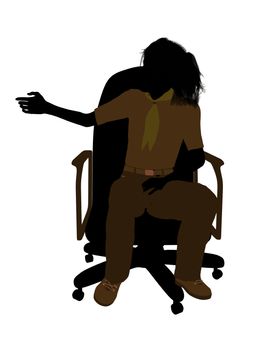 Girl scout sitting in a chair silhouette dressed in shorts on a white background