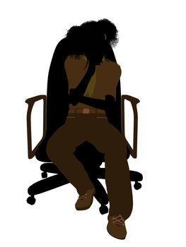Girl scout sitting in a chair silhouette dressed in shorts on a white background