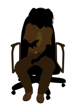 Girl scout sitting in a chair silhouette dressed in shorts on a white background