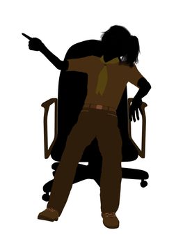 Girl scout sitting in a chair silhouette dressed in shorts on a white background
