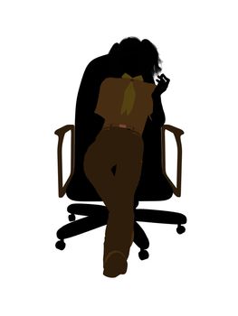 Girl scout sitting in a chair silhouette dressed in shorts on a white background