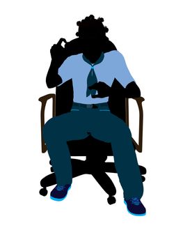 African american girl scout sitting in a chair silhouette dressed in shorts on a white background