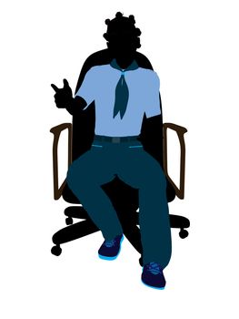 African american girl scout sitting in a chair silhouette dressed in shorts on a white background