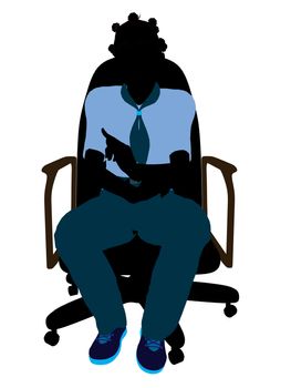 African american girl scout sitting in a chair silhouette dressed in shorts on a white background