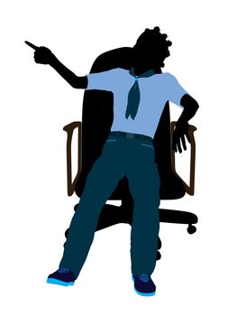 African american girl scout sitting in a chair silhouette dressed in shorts on a white background