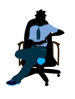African american girl scout sitting in a chair silhouette dressed in shorts on a white background